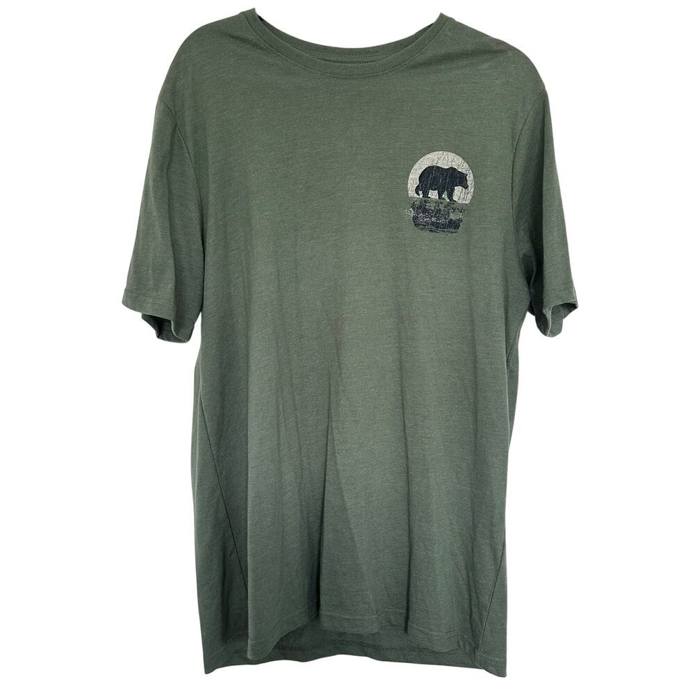 G.H. Bass & Co. (M) Green Outdoorsy Bear Camping Graphic TShirt Mountains Forest